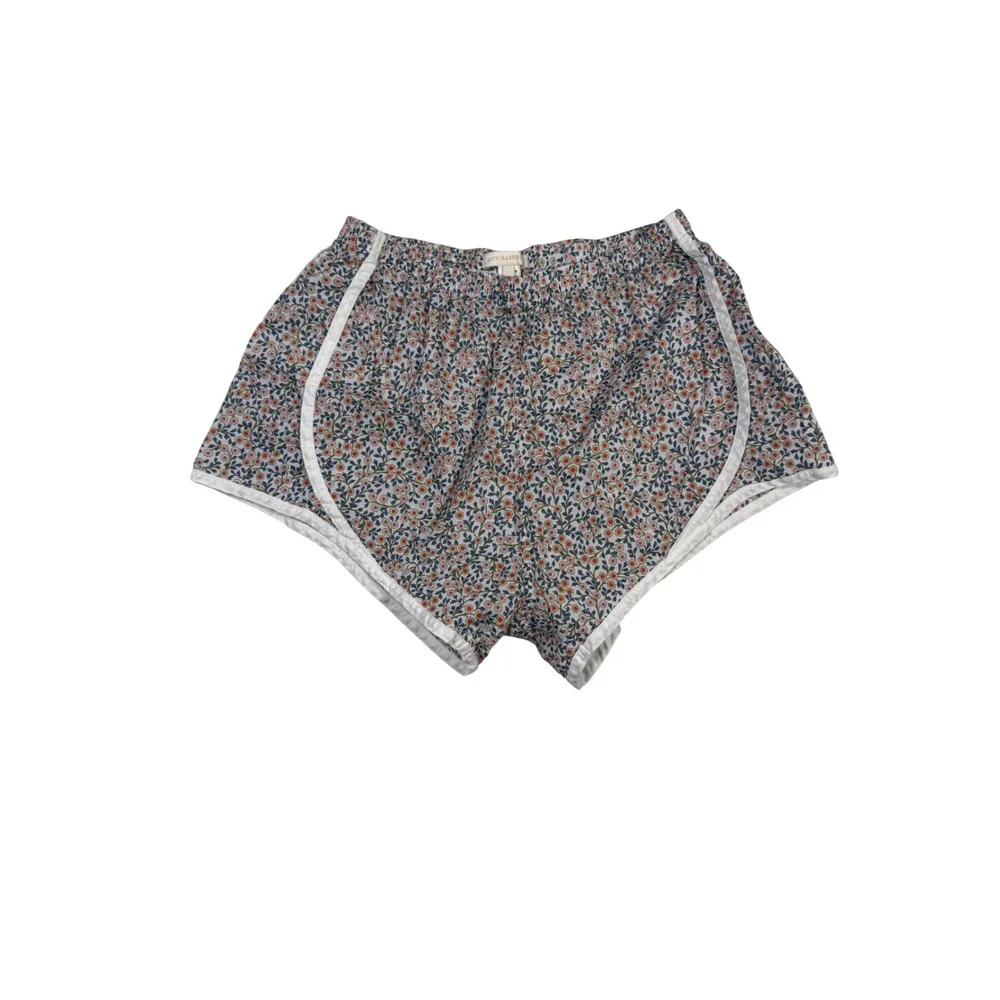 Ann Mashburn Womens Floral Cotton Runner Shorts Blue Orange White Piping Size M